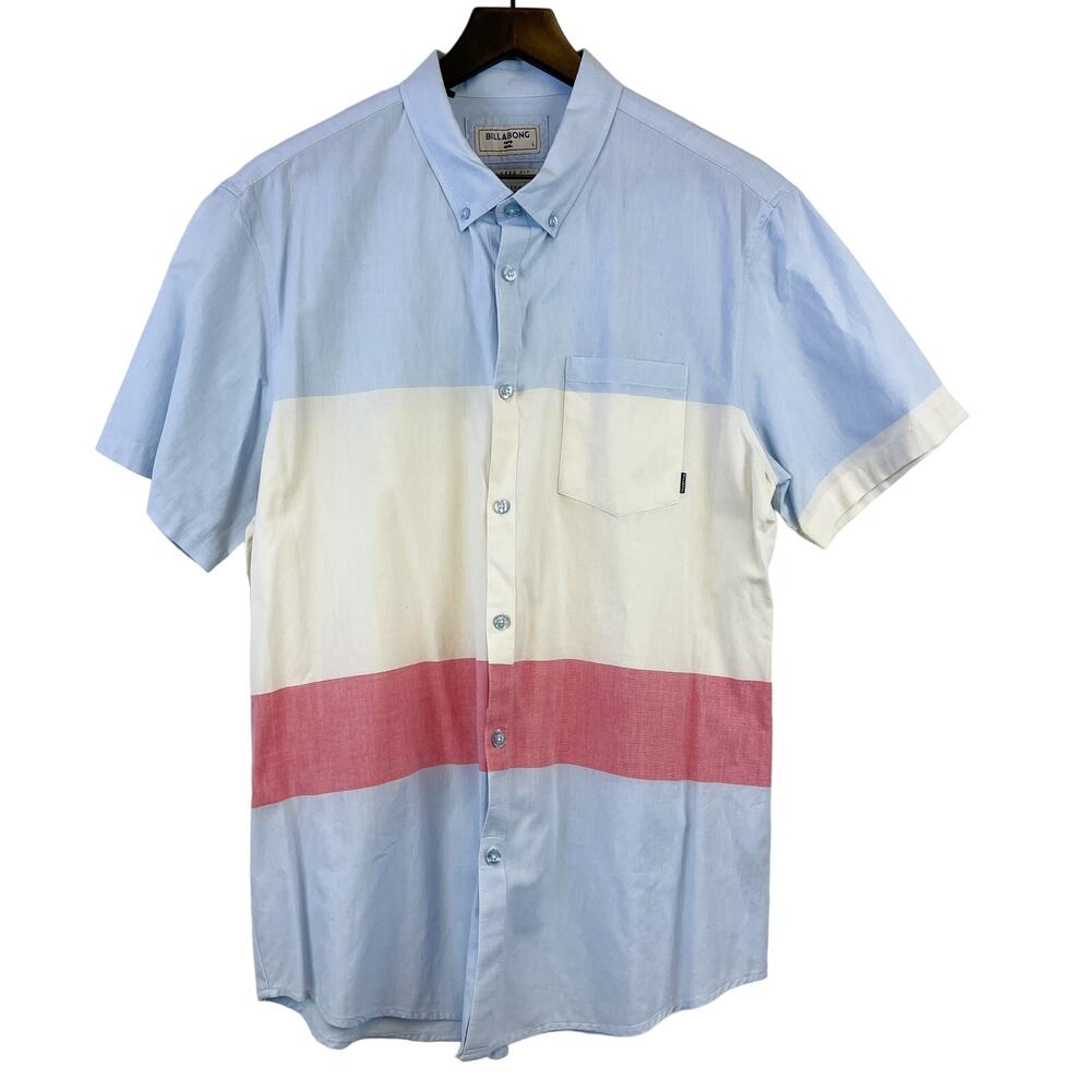 Billabong Mens Size L Tailored Fit Stretch Button Down Stripe Shirt Blue Cotton